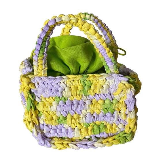 Mango Mini Braided Handmade Green Yellow Handbag Purse NWTs - Picture 5 of 7